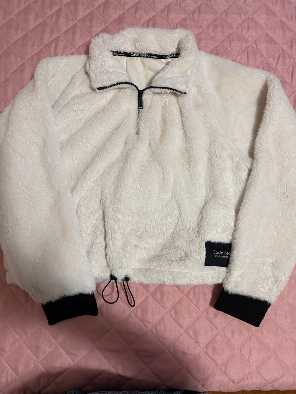 Calvin Klein Ivory Sherpa Half-Zip Pullover Jacket